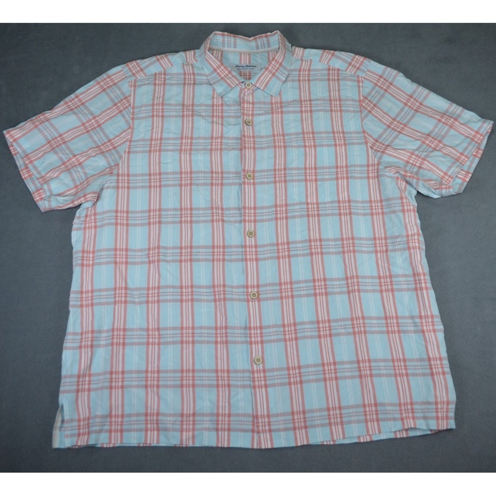 Tommy Bahama Island Zone Short Sleeve Camp Shirt Coconut Point Plaidio Mens 2XL
